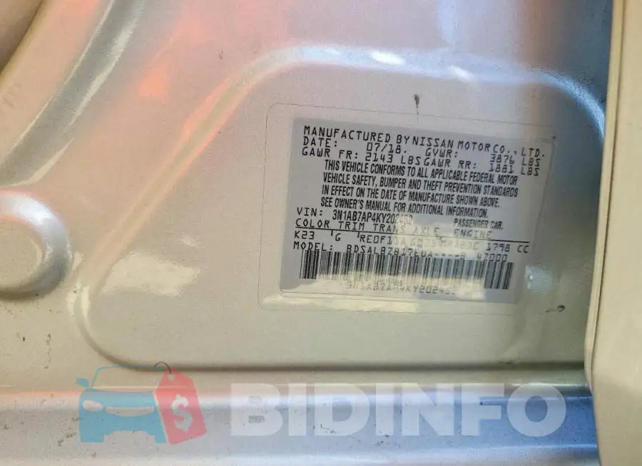 3N1AB7AP4KY202452 Photo# 13