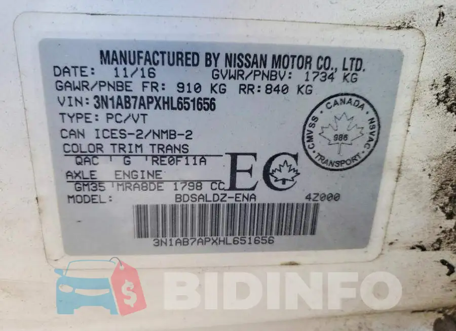 3N1AB7APXHL651656 Photo# 12