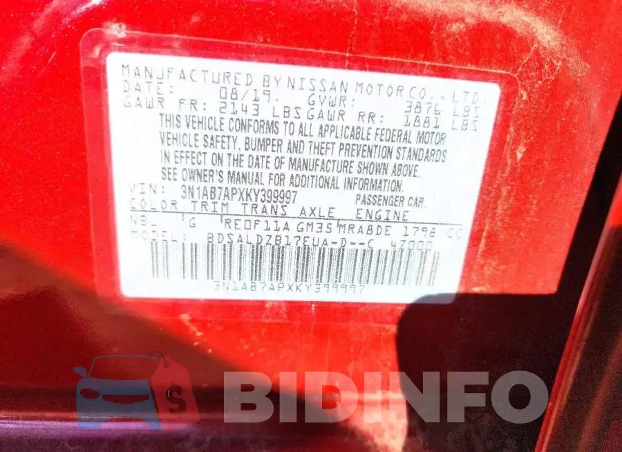 3N1AB7APXKY399997 Photo# 12