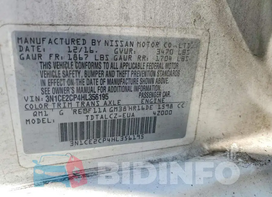 3N1CE2CP4HL356195 Photo# 12