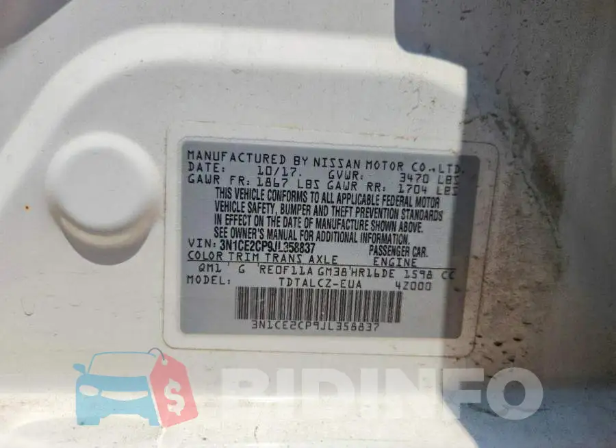 3N1CE2CP9JL358837 Photo# 12