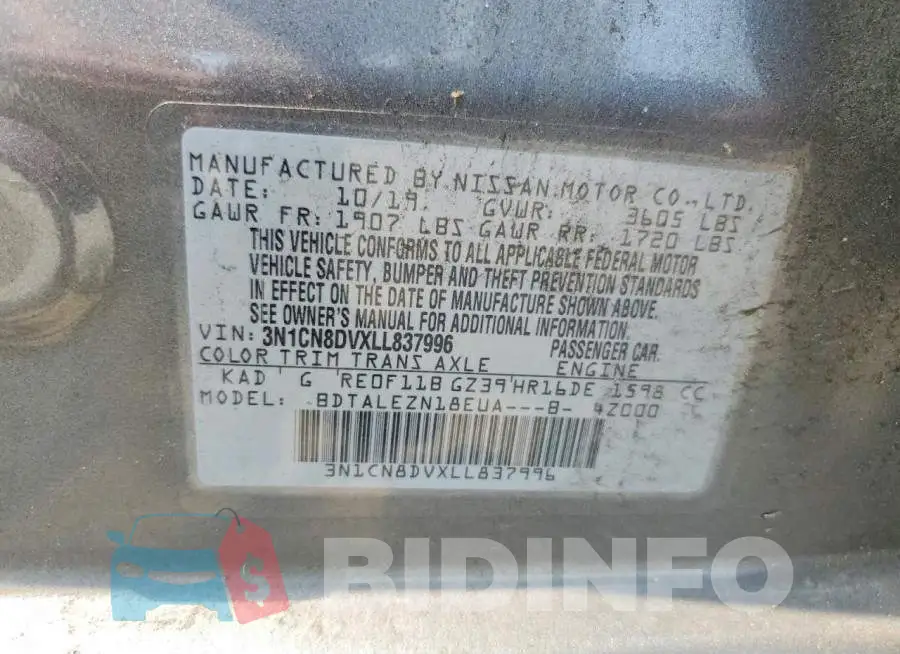 3N1CN8DVXLL837996 Photo# 12