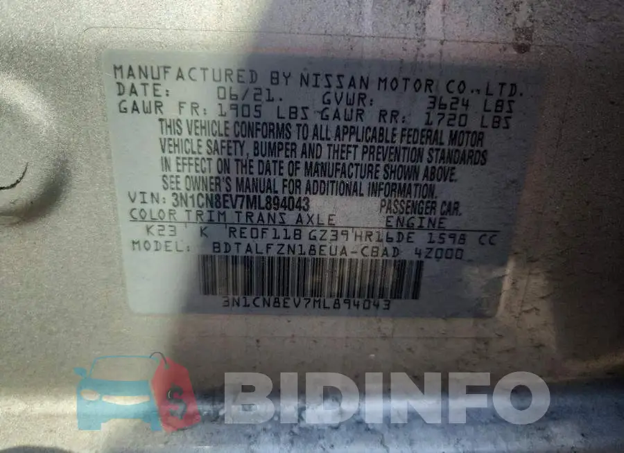 3N1CN8EV7ML894043 Photo# 12