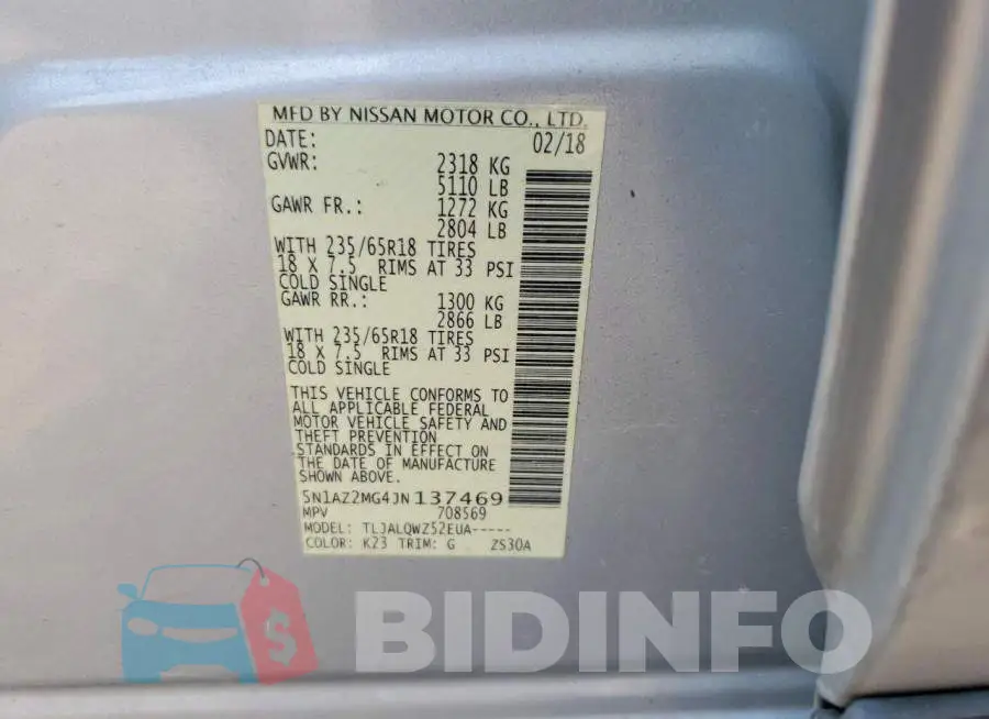 5N1AZ2MG4JN137469 Photo# 14