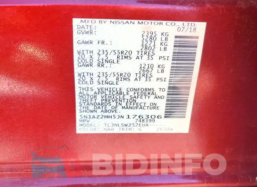 5N1AZ2MH5JN176306 Photo# 12