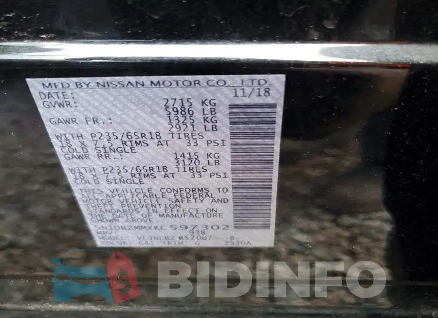 5N1DR2MMXKC597302 Photo# 13
