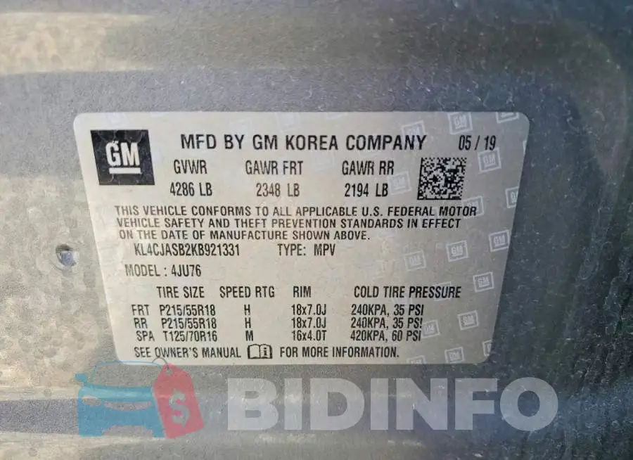 KL4CJASB2KB921331 Photo# 13