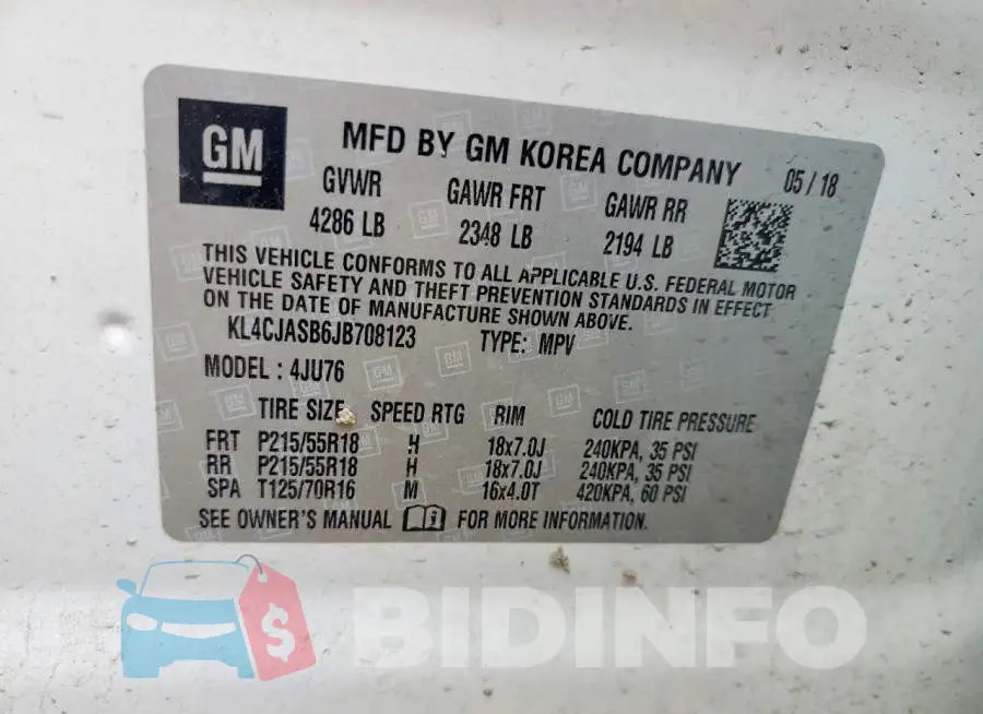KL4CJASB6JB708123 Photo# 13