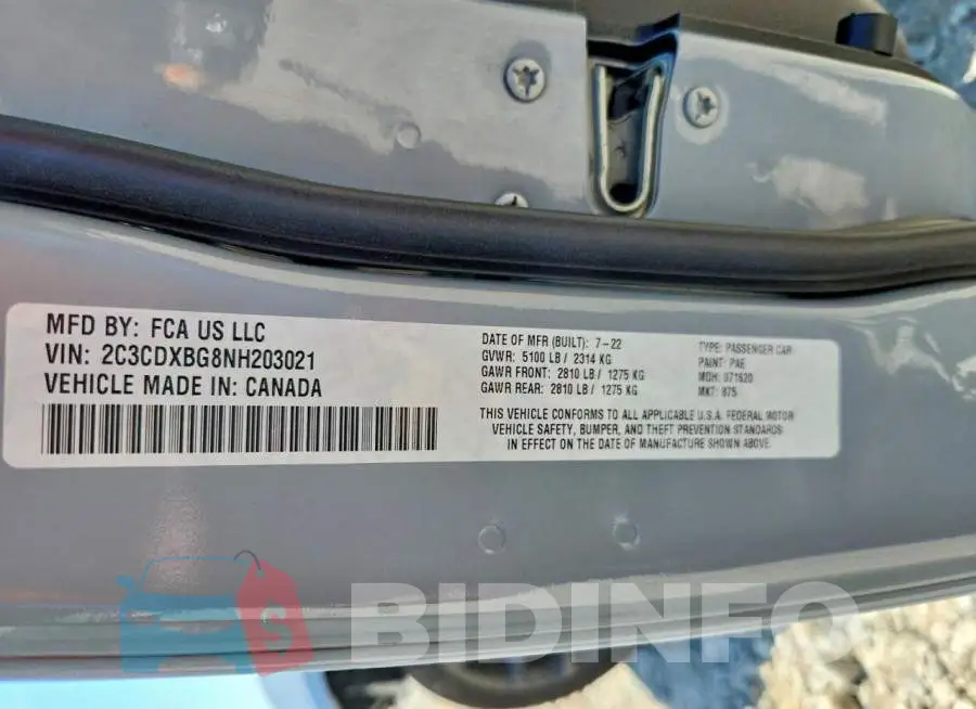 2C3CDXBG8NH203021 Photo# 12