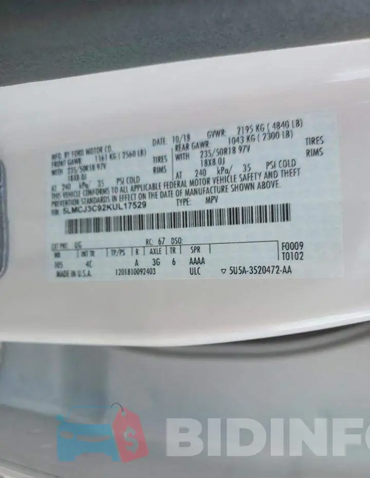 5LMCJ3C92KUL17529 Photo# 13