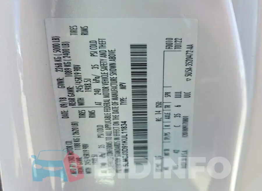 5LMCJ3D91KUL11834 Photo# 13
