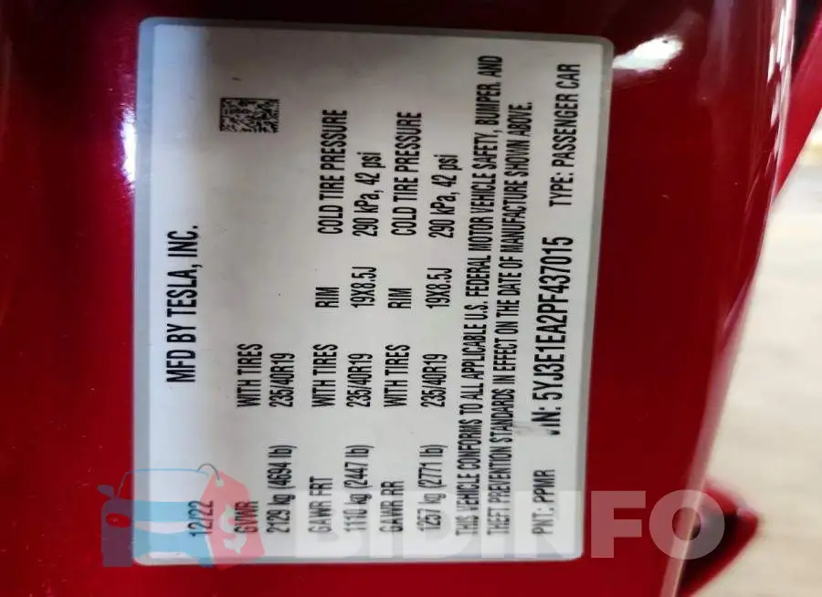 5YJ3E1EA2PF437015 Photo# 12