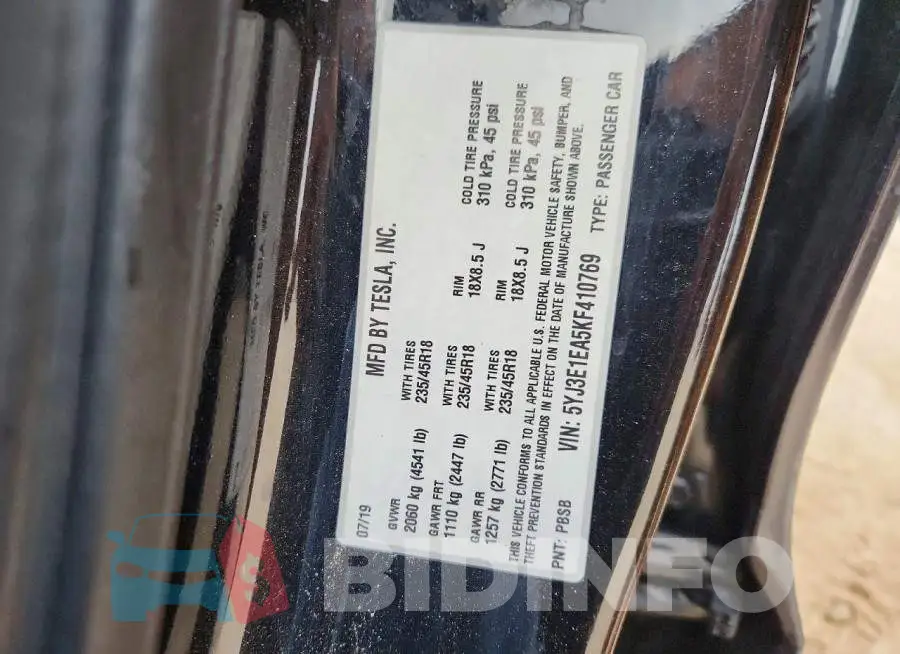 5YJ3E1EA5KF410769 Photo# 12