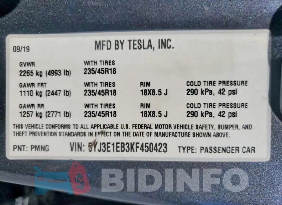 5YJ3E1EB3KF450423 Photo# 12