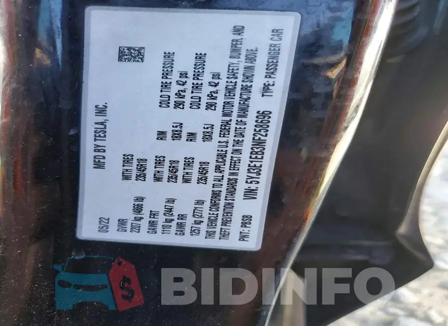 5YJ3E1EB3NF258696 Photo# 12