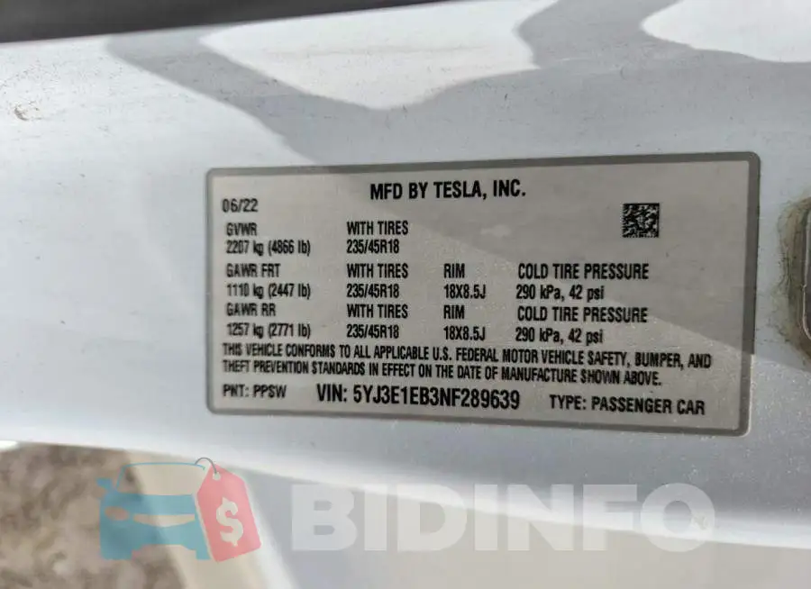 5YJ3E1EB3NF289639 Photo# 12