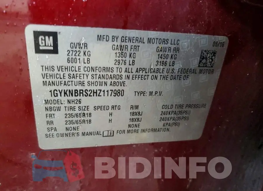 1GYKNBRS2HZ117980 Photo# 13