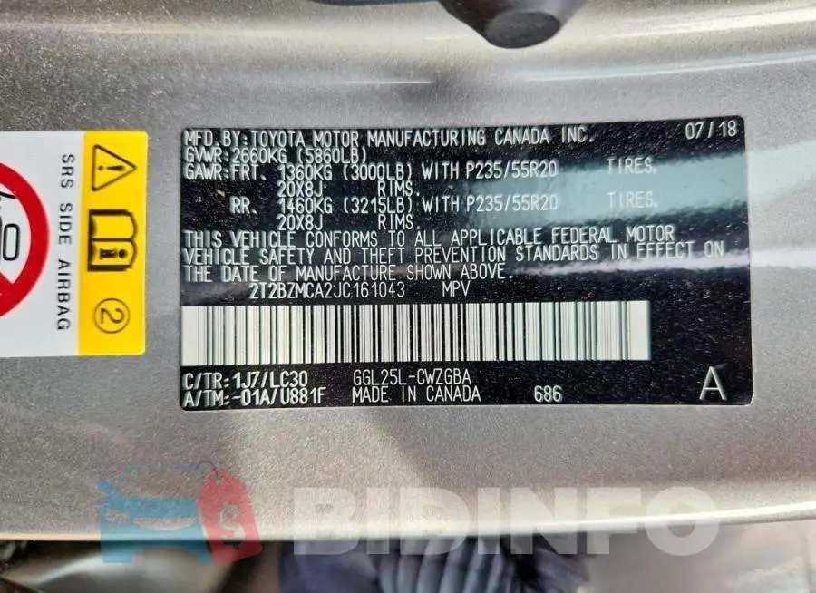 2T2BZMCA2JC161043 Photo# 13