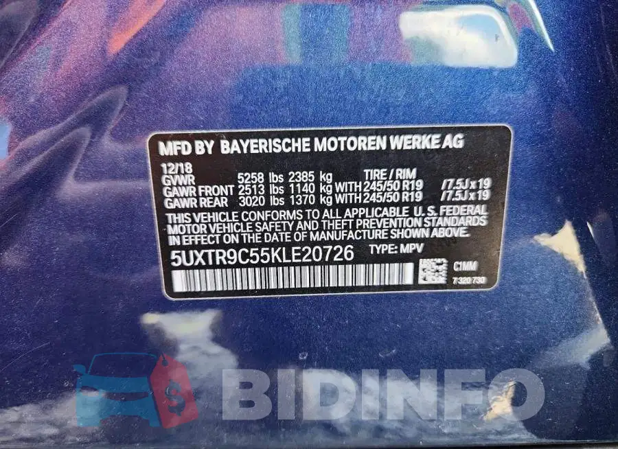 5UXTR9C55KLE20726 Photo# 12
