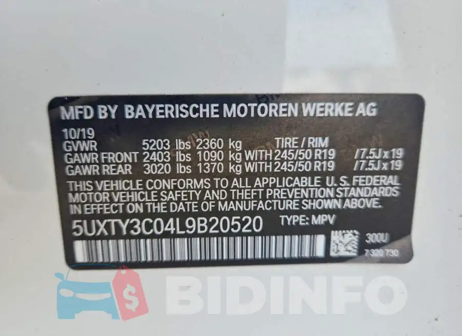 5UXTY3C04L9B20520 Photo# 13