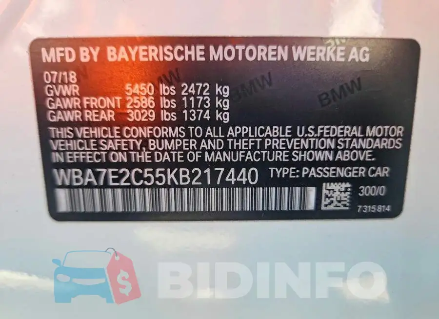 WBA7E2C55KB217440 Photo# 12