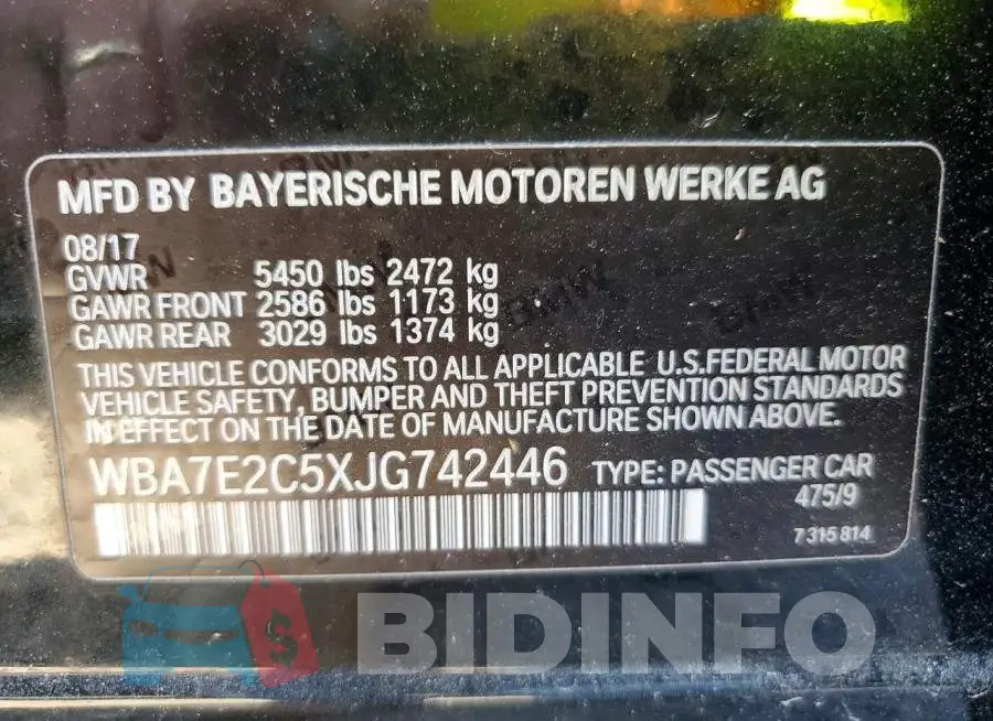 WBA7E2C5XJG742446 Photo# 12