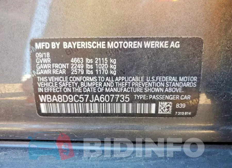 WBA8D9C57JA607735 Photo# 12