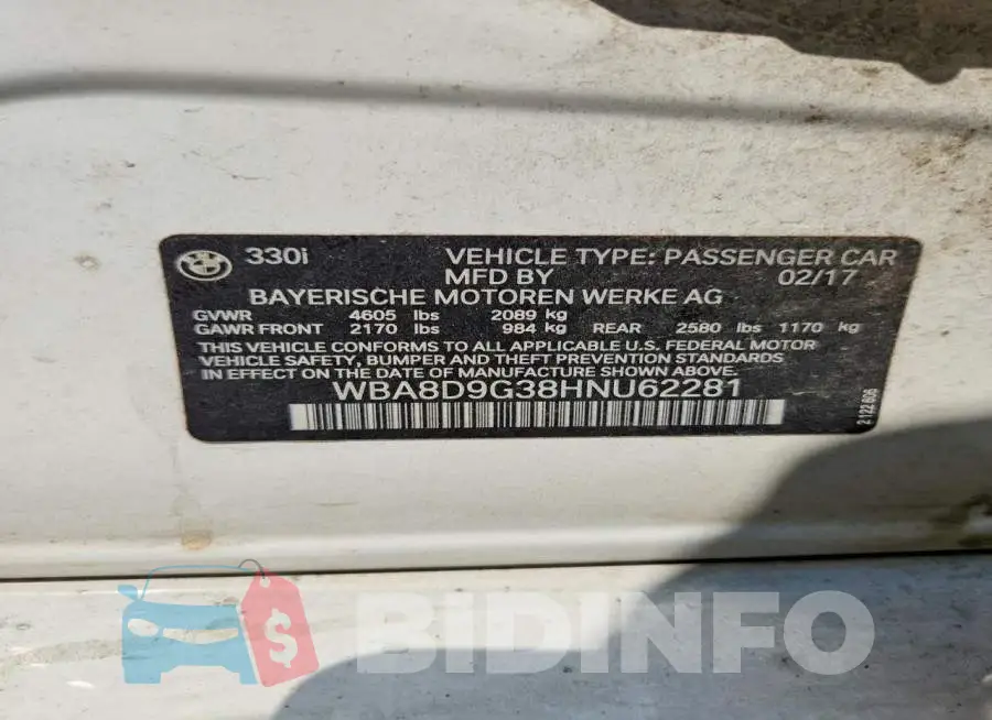 WBA8D9G38HNU62281 Photo# 12