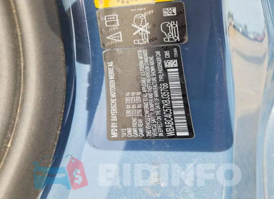 WBABC4C57KBJ35768 Photo# 13