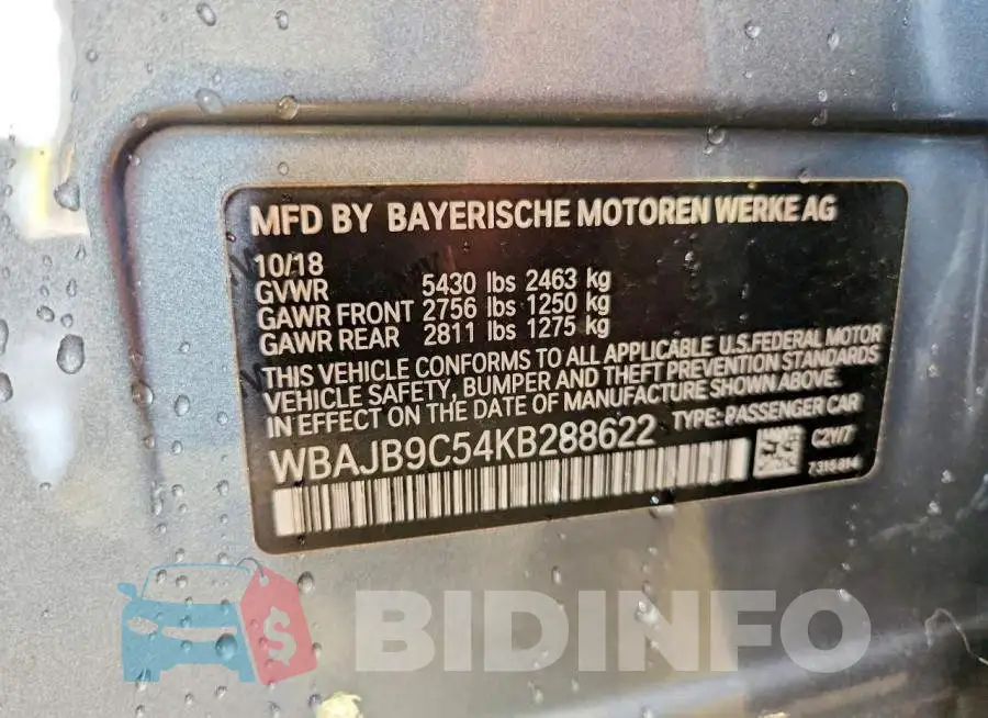 WBAJB9C54KB288622 Photo# 12