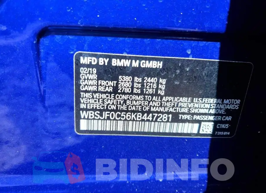 WBSJF0C56KB447281 Photo# 12