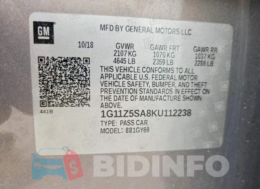 1G11Z5SA8KU112238 Photo# 12
