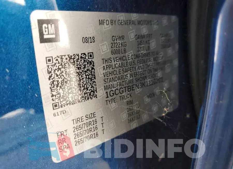 1GCGTBEN3K1116201 Photo# 12
