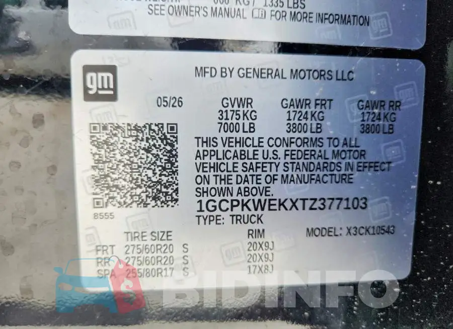 1GCPKWEKXTZ377103 Photo# 12