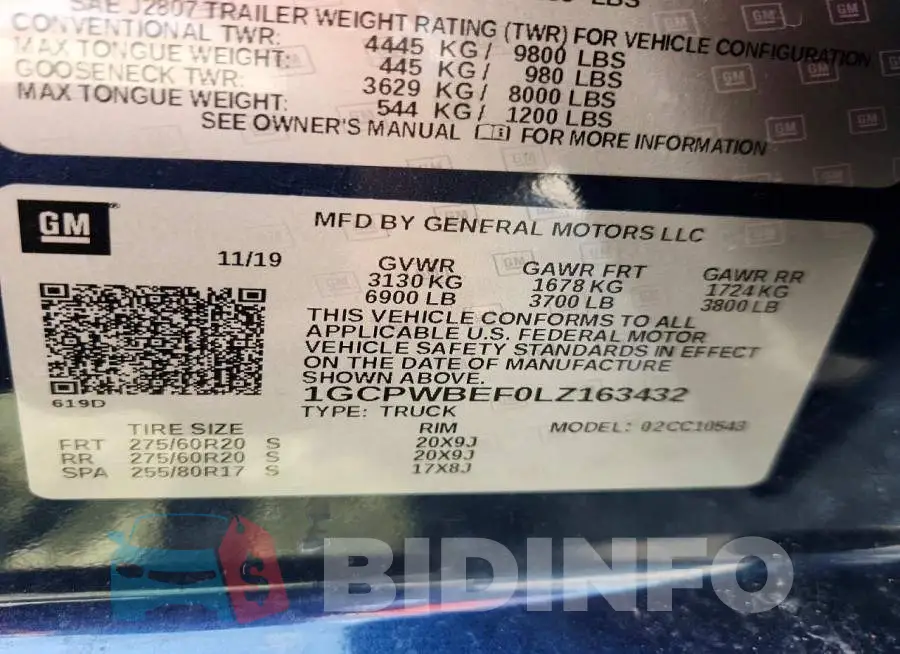 1GCPWBEF0LZ163432 Photo# 12