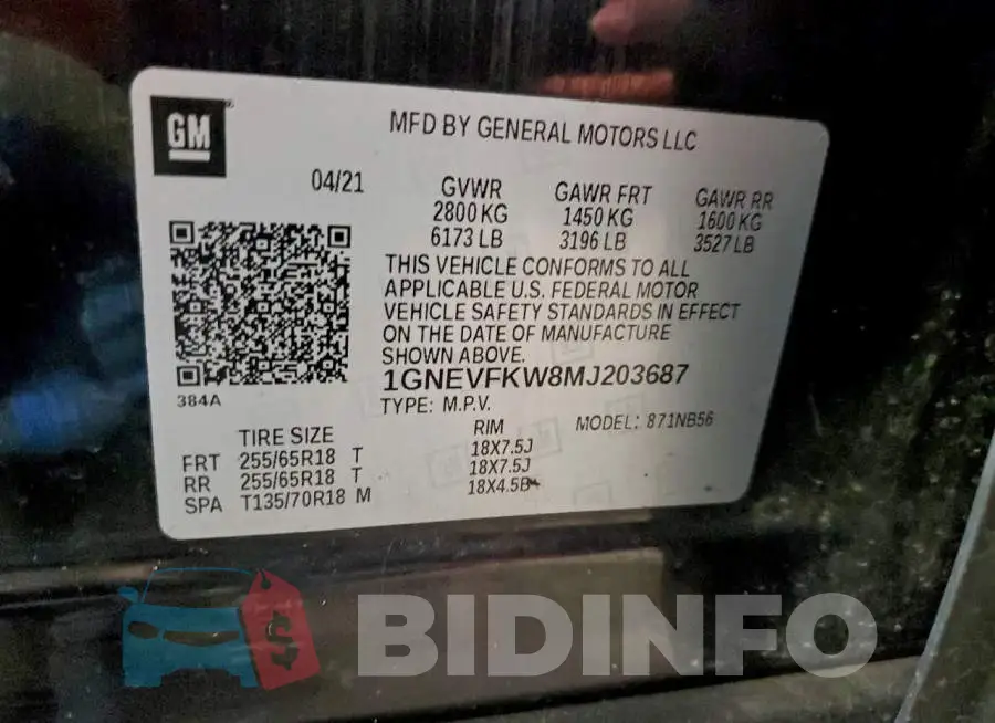 1GNEVFKW8MJ203687 Photo# 13