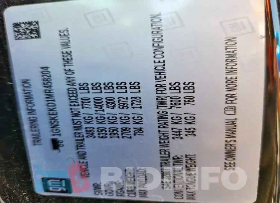 1GNSKEKD1MR458204 Photo# 13