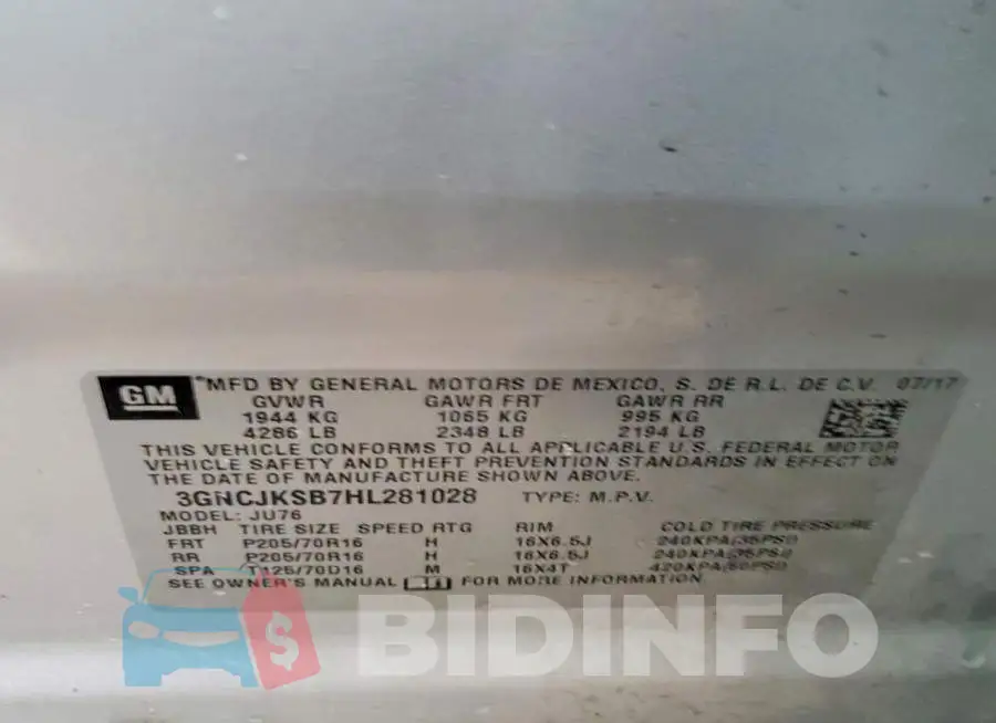 3GNCJKSB7HL281028 Photo# 14