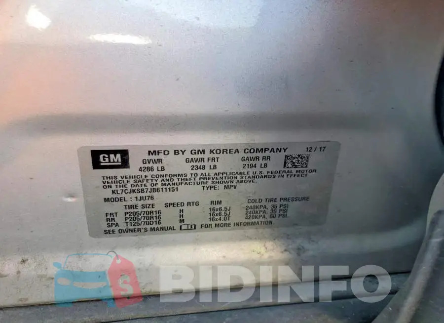 KL7CJKSB7JB611151 Photo# 13