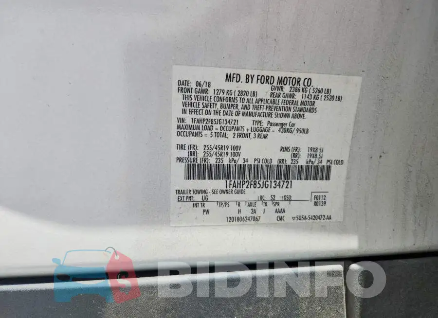 1FAHP2F85JG134721 Photo# 12