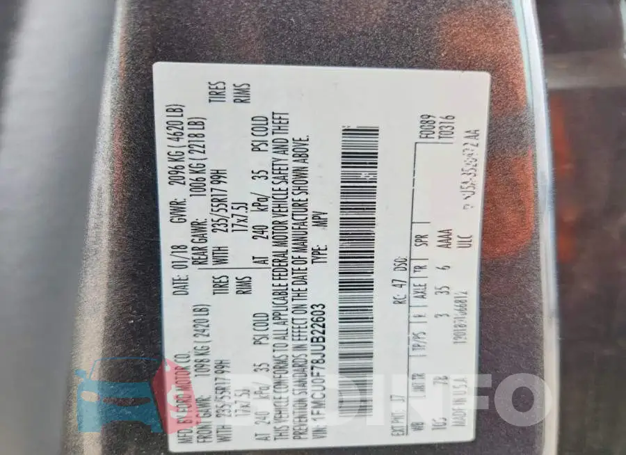 1FMCU0F78JUB22603 Photo# 13