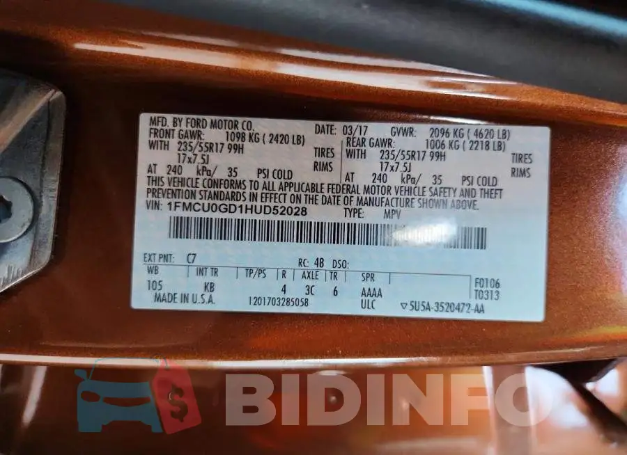 1FMCU0GD1HUD52028 Photo# 12