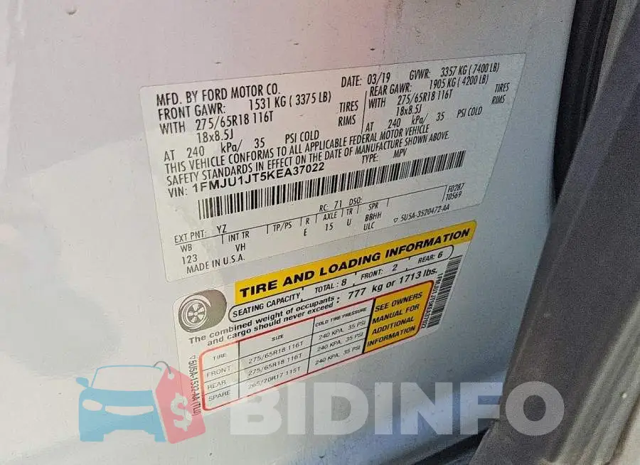 1FMJU1JT5KEA37022 Photo# 13