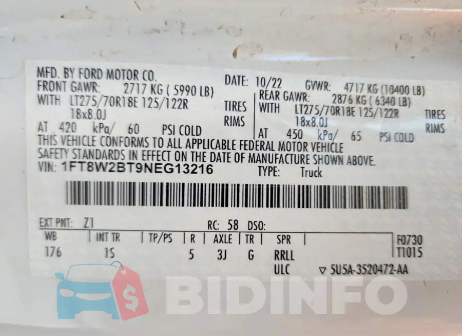 1FT8W2BT9NEG13216 Photo# 12