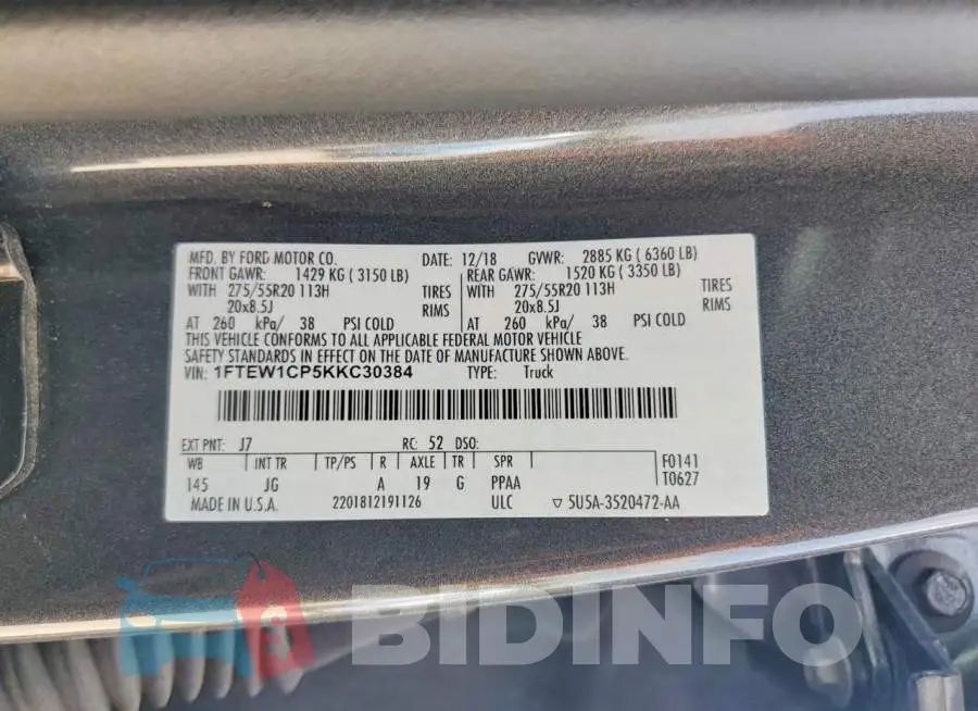 1FTEW1CP5KKC30384 Photo# 12