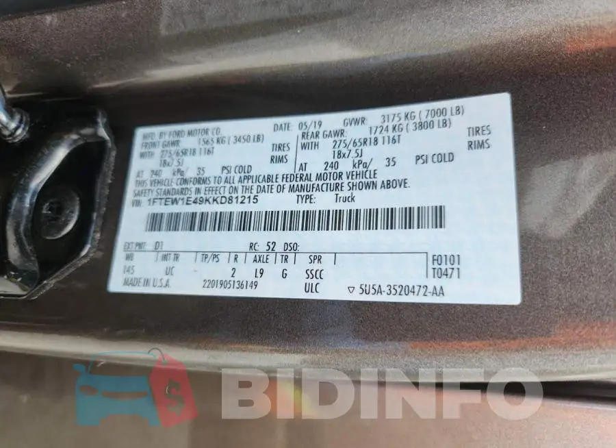 1FTEW1E49KKD81215 Photo# 13