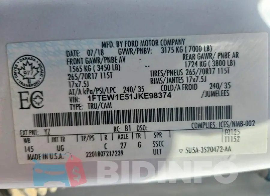 1FTEW1E51JKE98374 Photo# 13