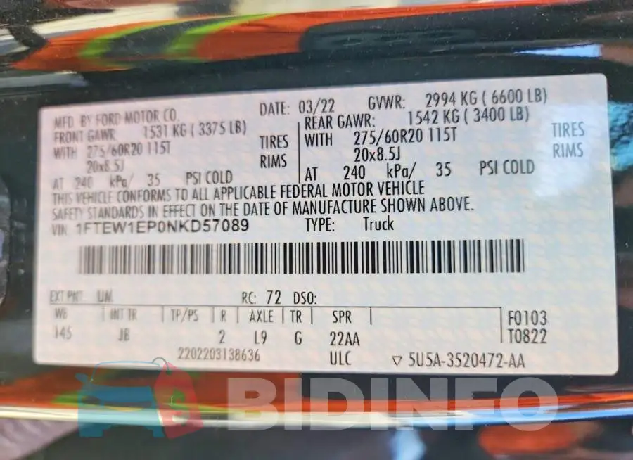 1FTEW1EP0NKD57089 Photo# 13