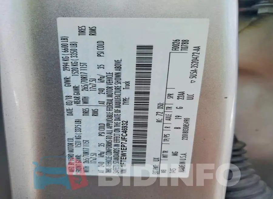 1FTEW1EP7JFC46932 Photo# 12