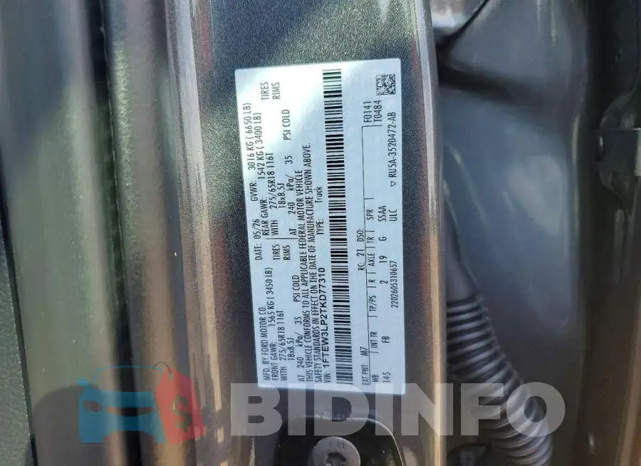 1FTEW3LP2TKD77310 Photo# 12